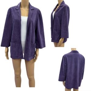Vintage Alicia Purple Sueded 3 Quarter Sleeve Blazer with Pockets Womens Large